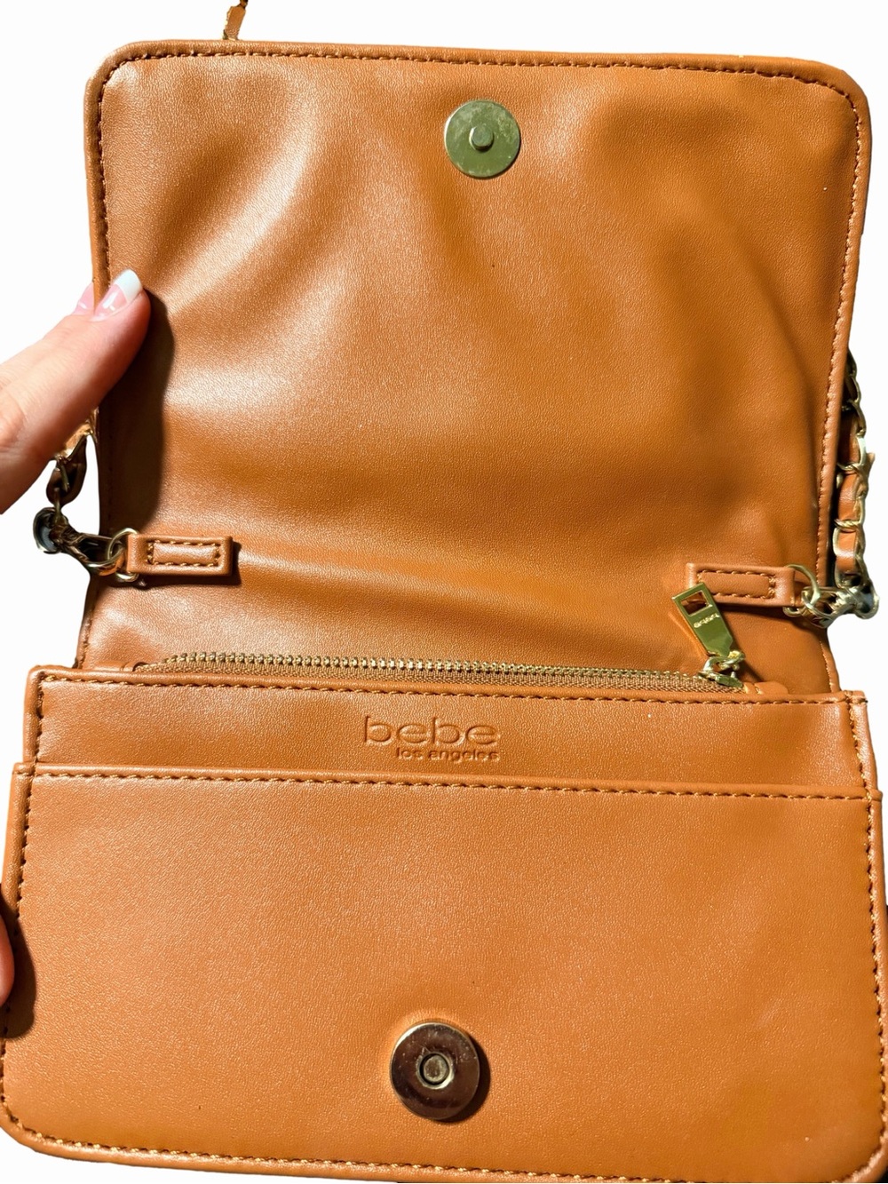 Quilted Tan Crossbody Shoulder Bag with Chain Strap - Picture 3 of 5